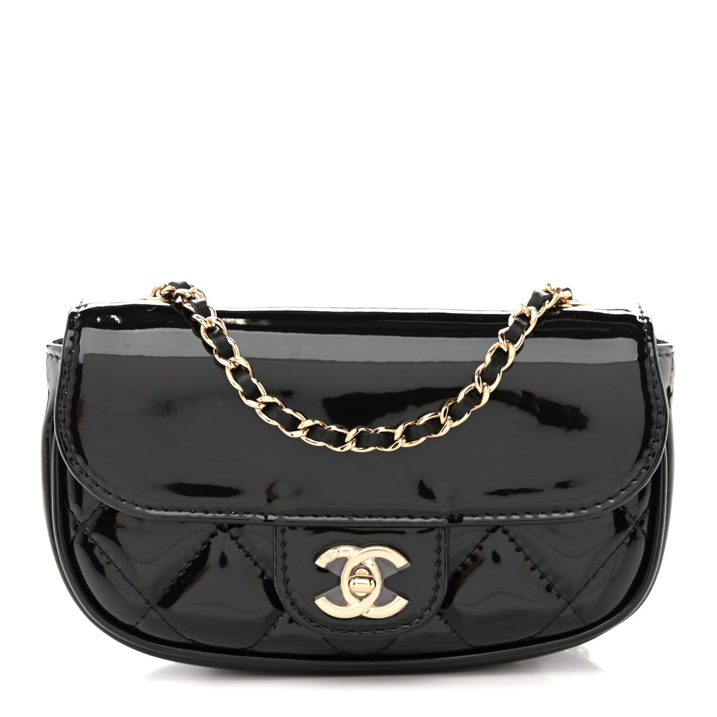 Patent Calfskin Quilted Mini Clutch Black