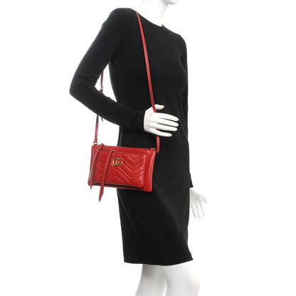Gucci Calfskin Matelasse Small GG Marmont Double Zip Shoulder Bag Hibiscus Red 2 of 10