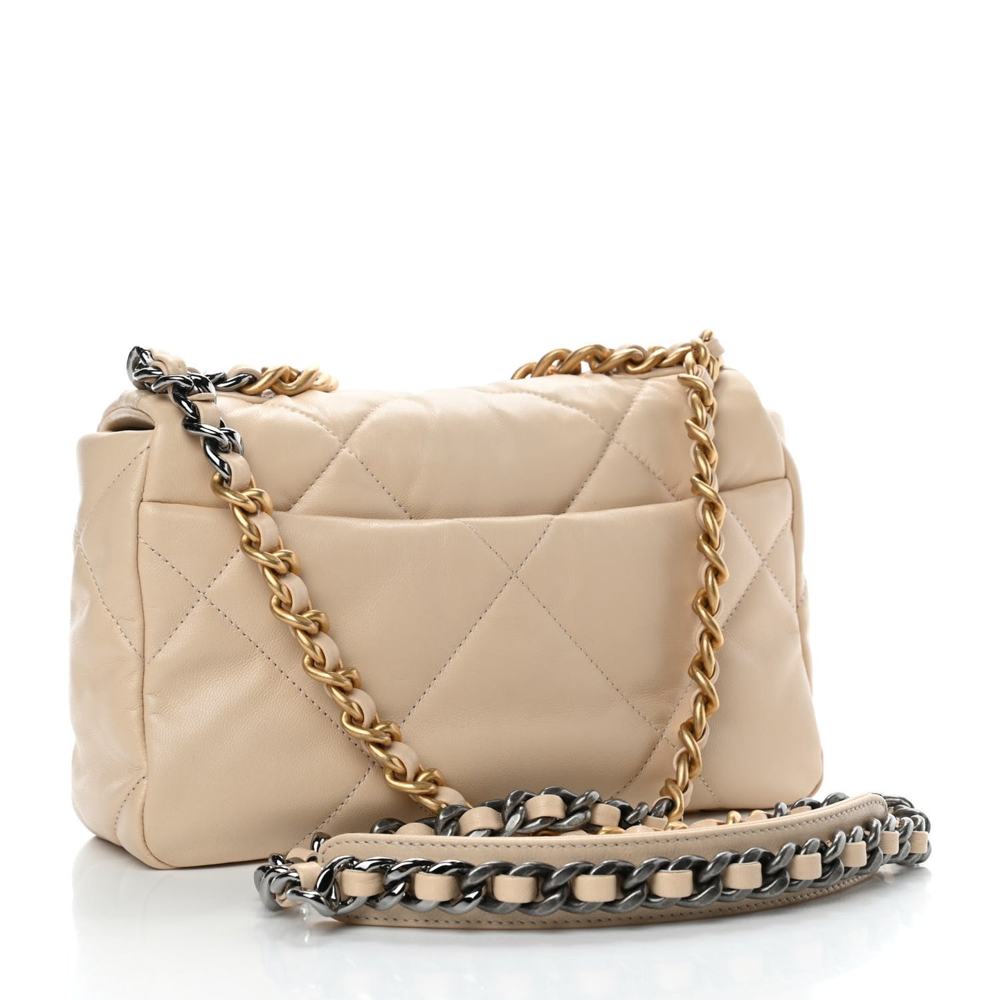 Goatskin Quilted Medium Chanel 19 Flap Beige