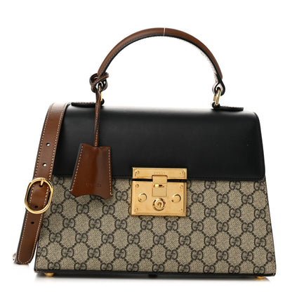 Gucci GG Supreme Monogram Calfskin Small Padlock Top Handle Bag Beige Black Cuir 1 of 13