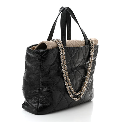 Chanel Glazed Calfskin Quilted Portobello Tote Black Beige 3 of 14