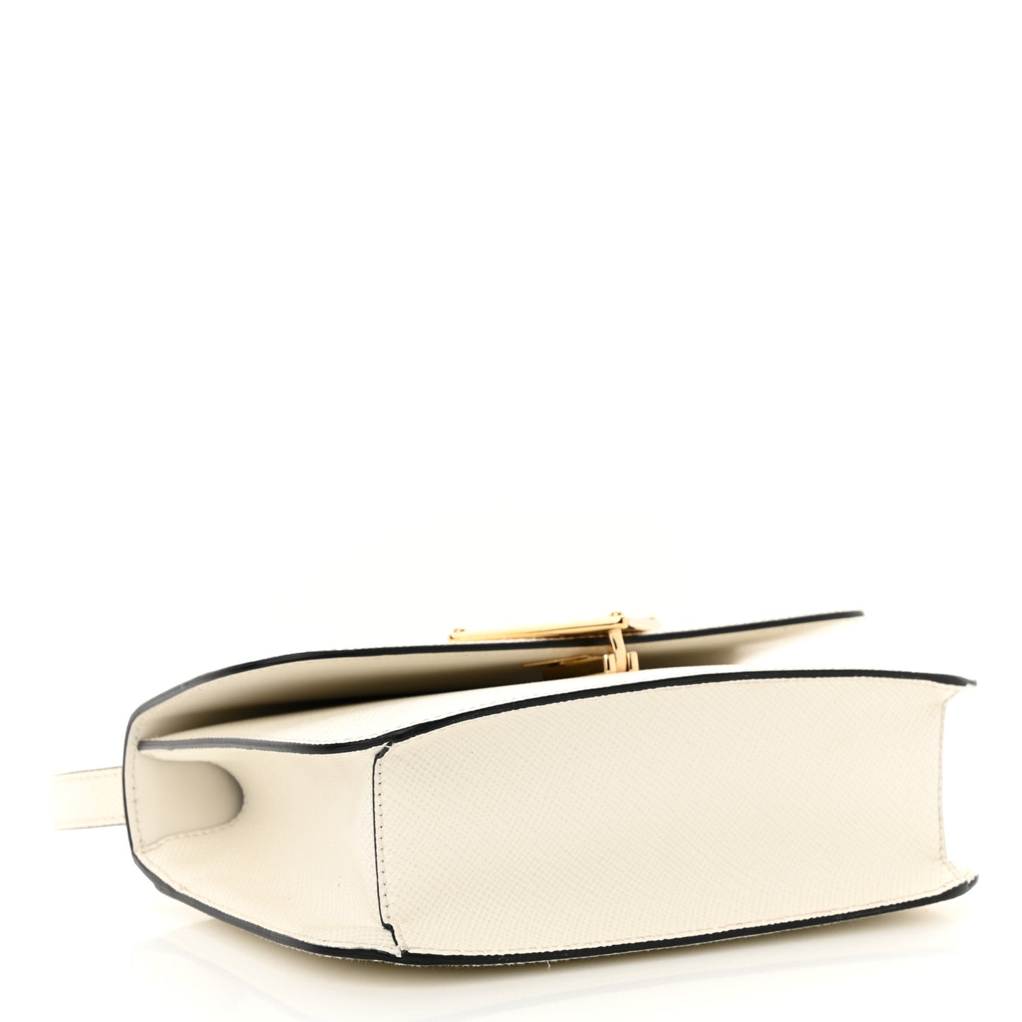 Saffiano Cuir Triangle Embleme Flap Shoulder Bag White