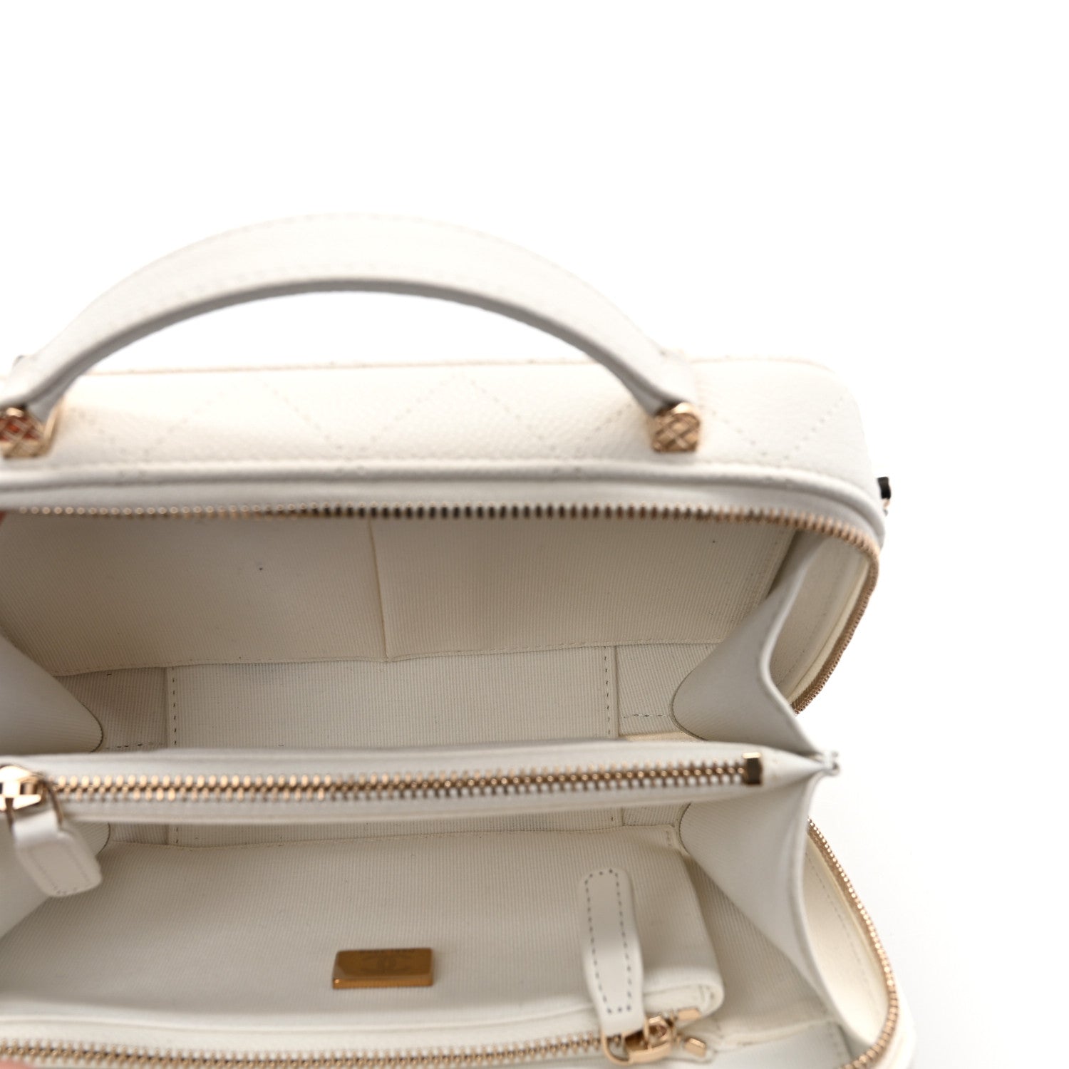 Chanel Caviar Quilted Top Handle Vanity Case White 5 of 10