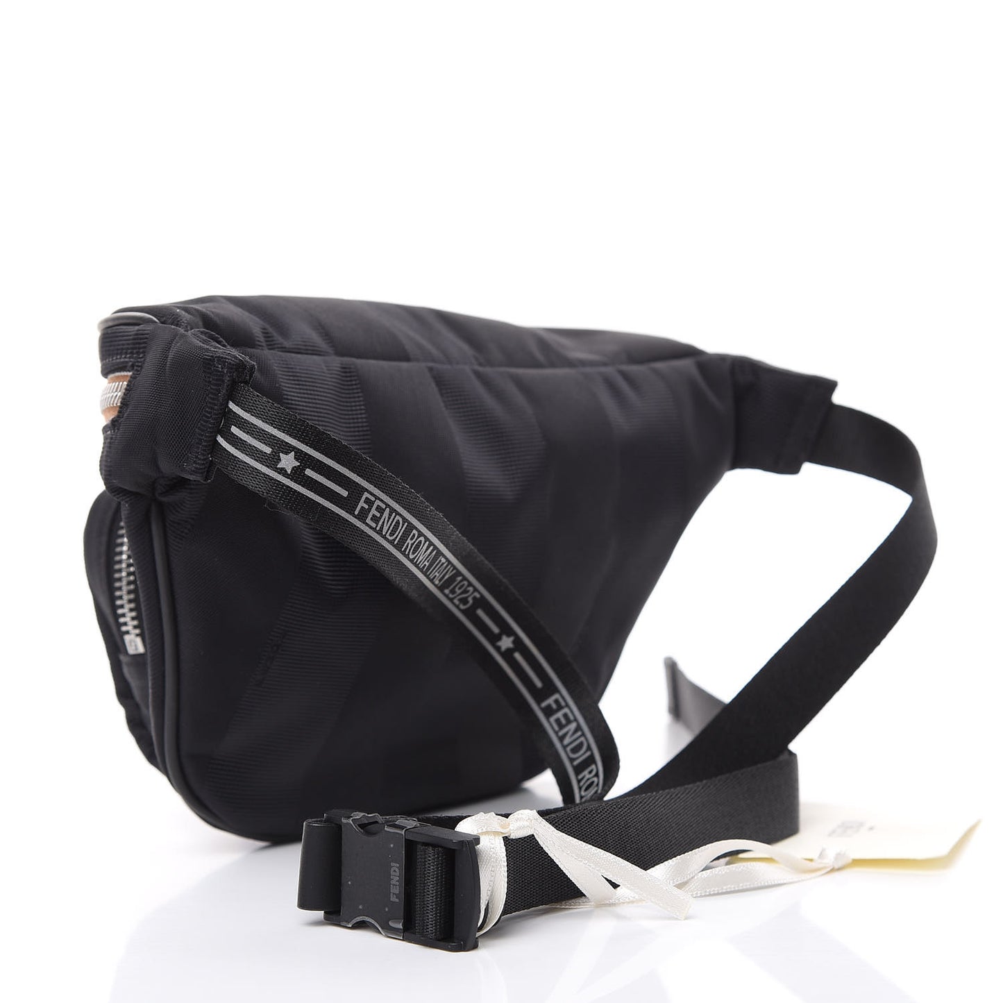 Nylon Vitello Century Pequin Logo Plate Pocket Belt Bag Black