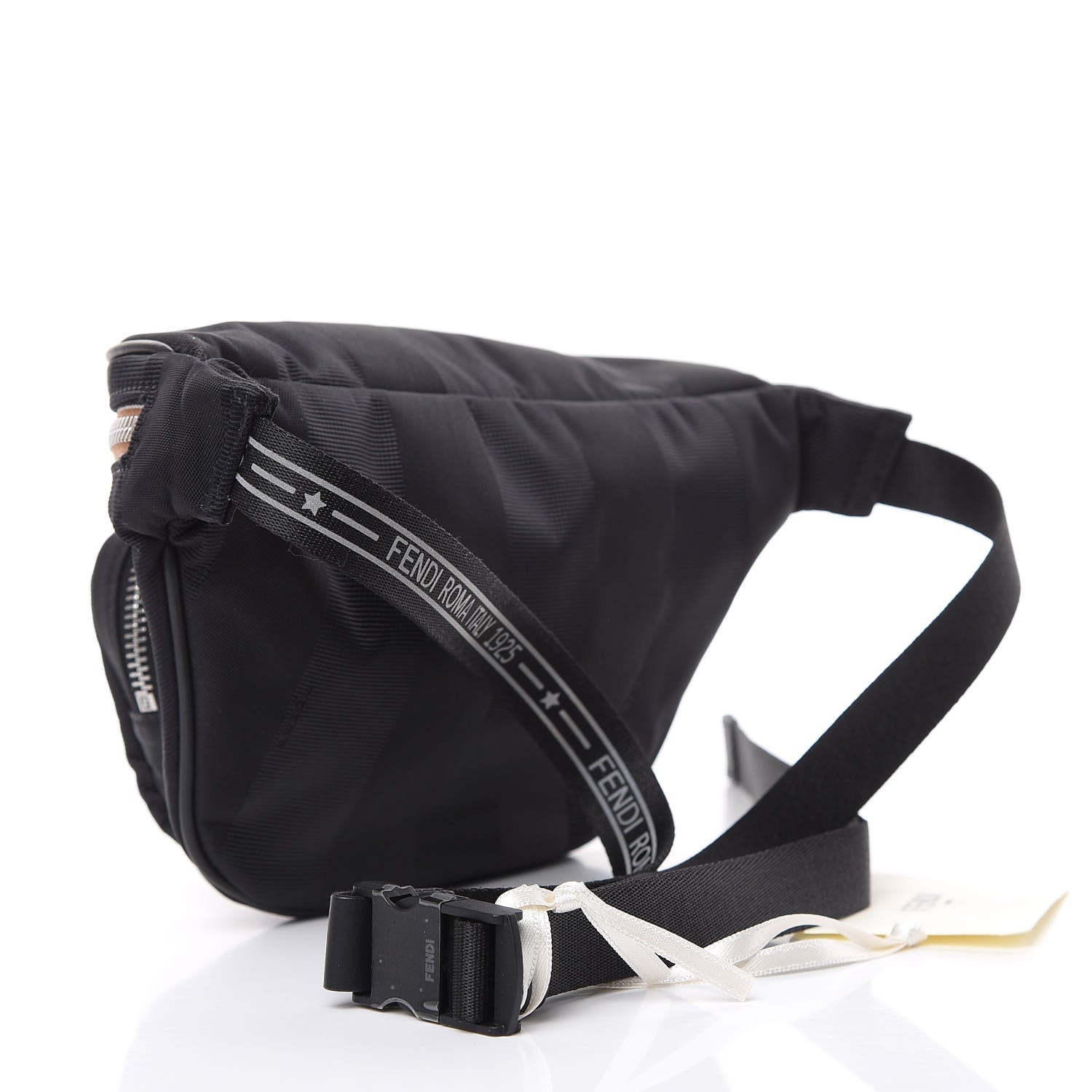 Fendi Nylon Vitello Century Pequin Logo Plate Pocket Belt Bag Black 3 of 9