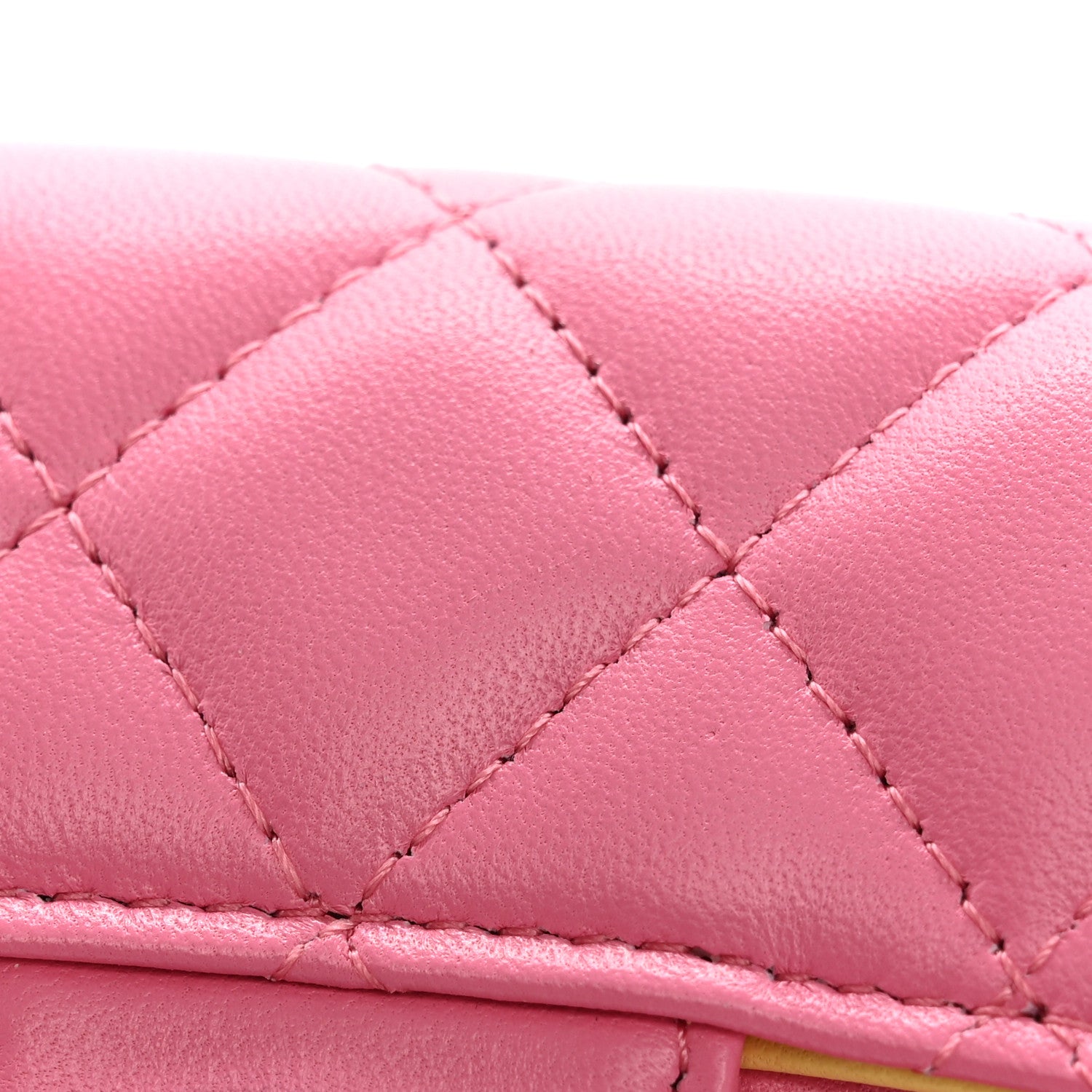 Chanel Lambskin Quilted Flap Card Holder Wallet Pink Yellow 11 of 12