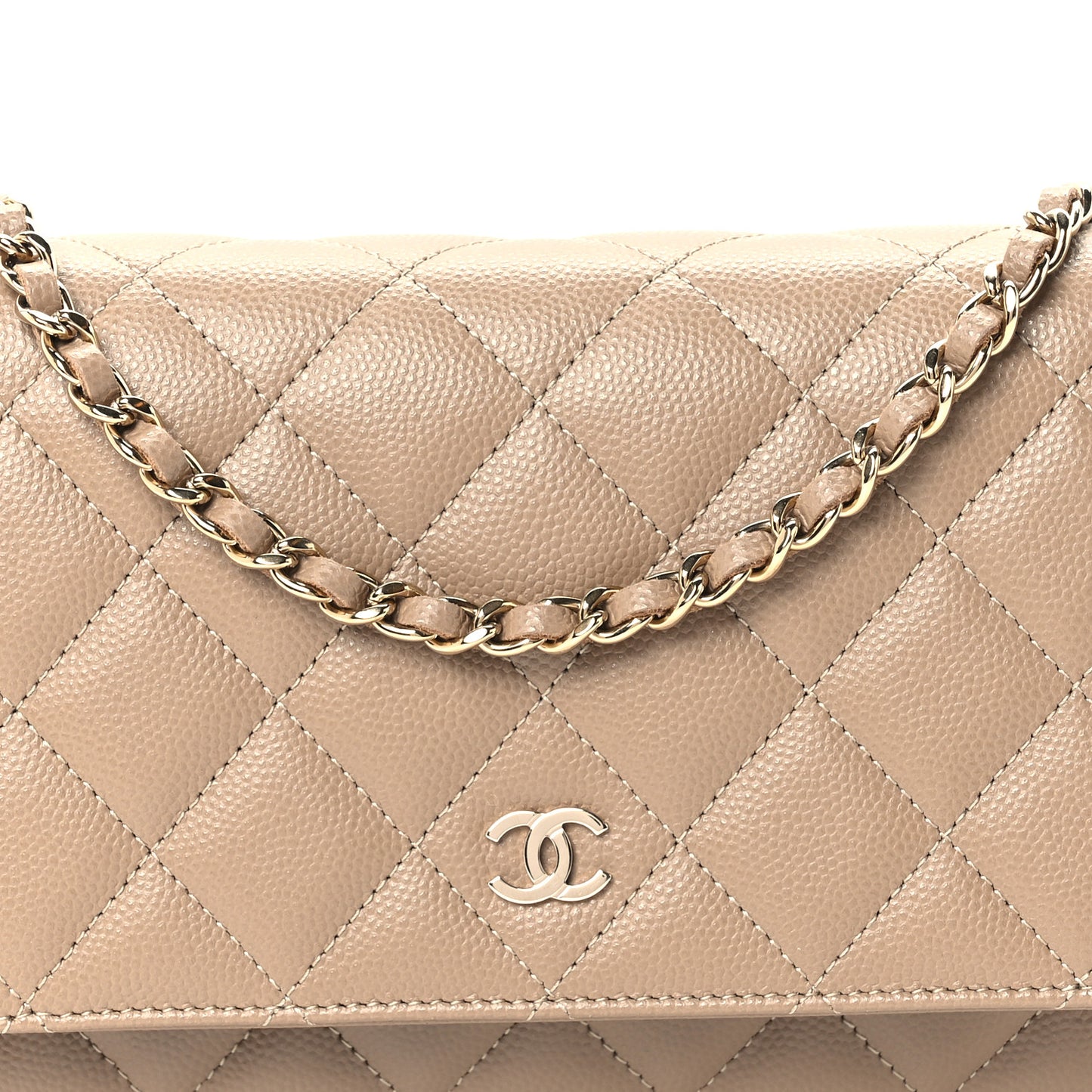 Metallic Caviar Quilted Wallet On Chain WOC Dark Gold