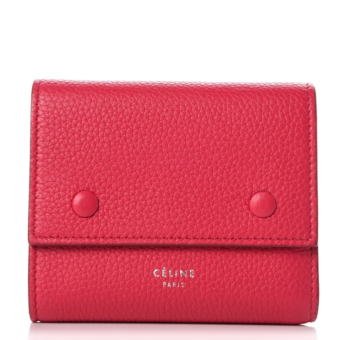 Drummed Calfskin Small Multifunction Folded Wallet Dark Pink