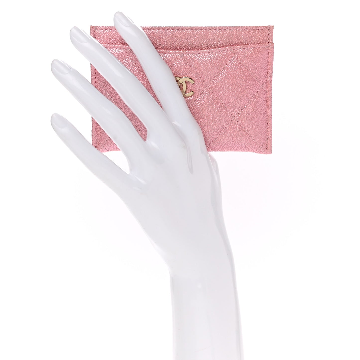 Iridescent Caviar Quilted Card Holder Rose Pink