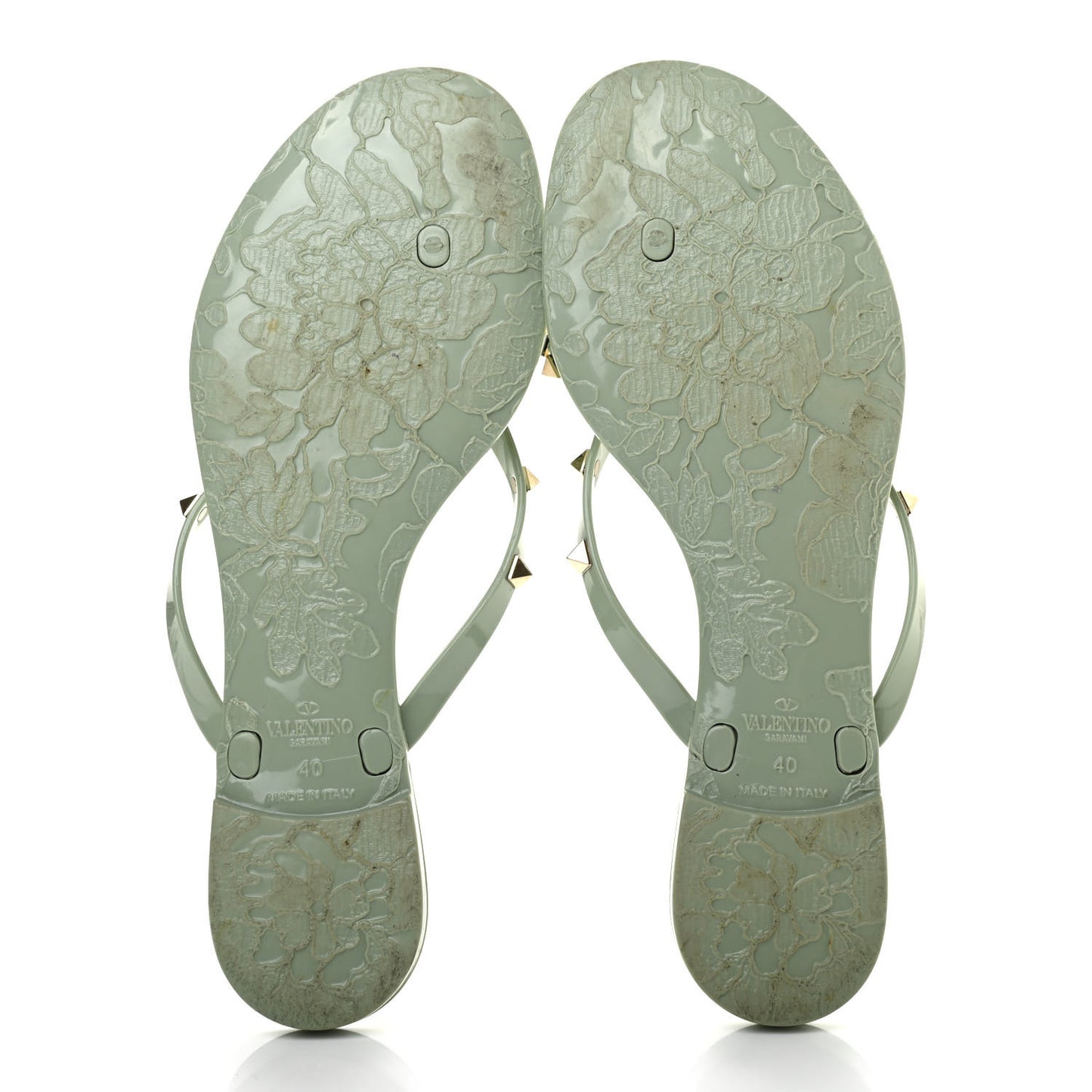 PVC Jelly Rockstud Bow Thong Sandals 40 Water Green