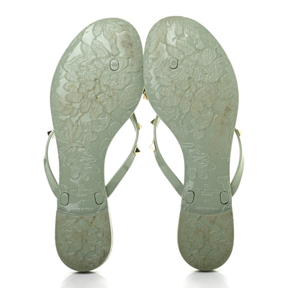 Valentino Garavani PVC Jelly Rockstud Bow Thong Sandals 40 Water Green 5 of 6
