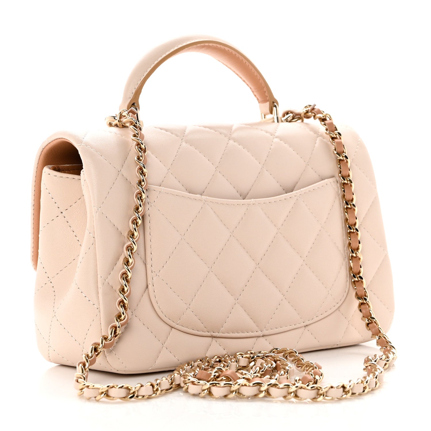 Chanel Lambskin Quilted Bi-Color Mini Top Handle Rectangular Flap Ecru Dark Beige 3 of 9
