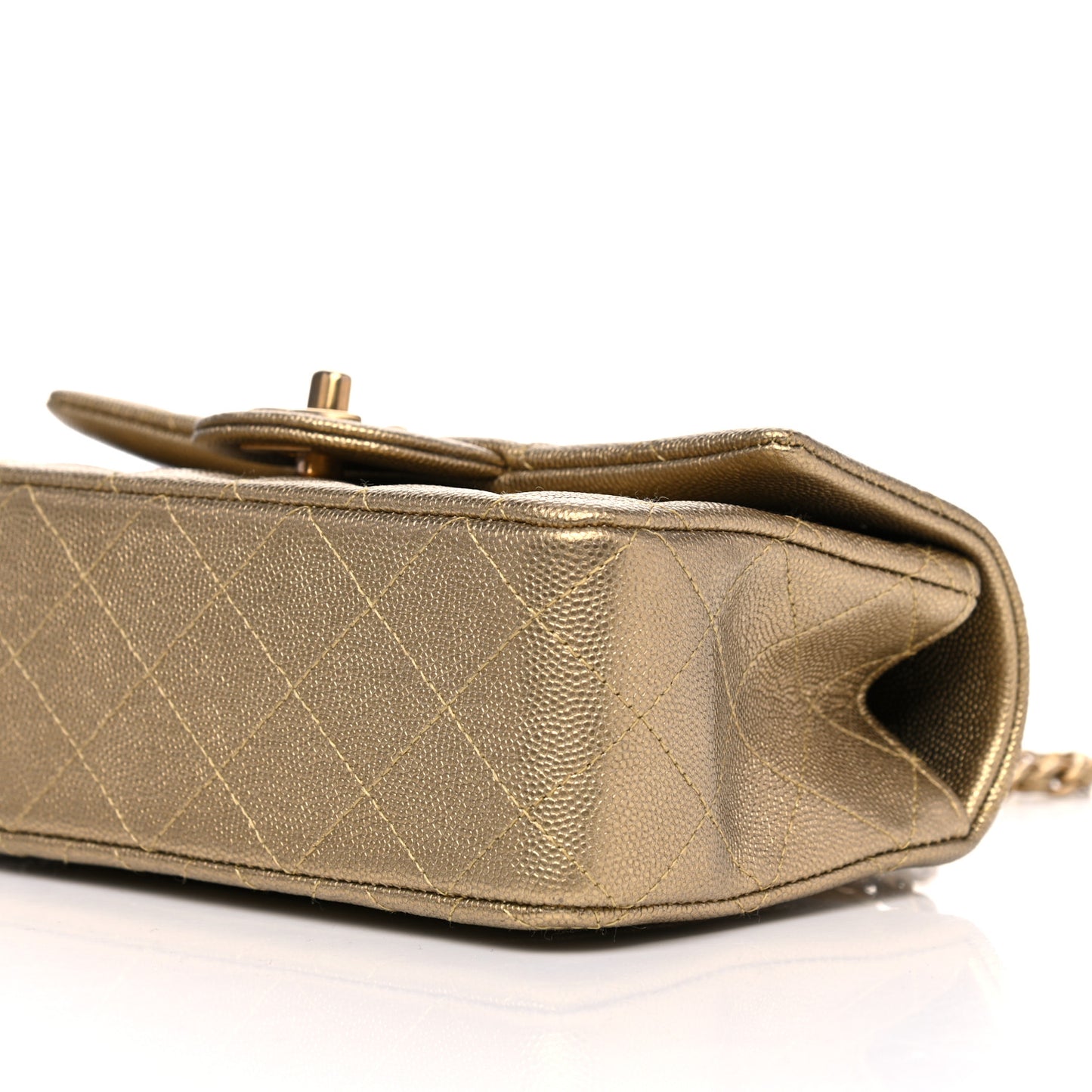 Metallic Caviar Quilted Mini Top Handle Rectangular Flap Gold