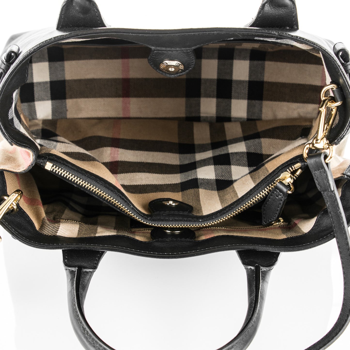 Calfskin House Check Medium Banner Tote Black