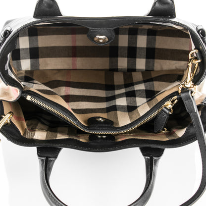 Burberry Calfskin House Check Medium Banner Tote Black 5 of 8