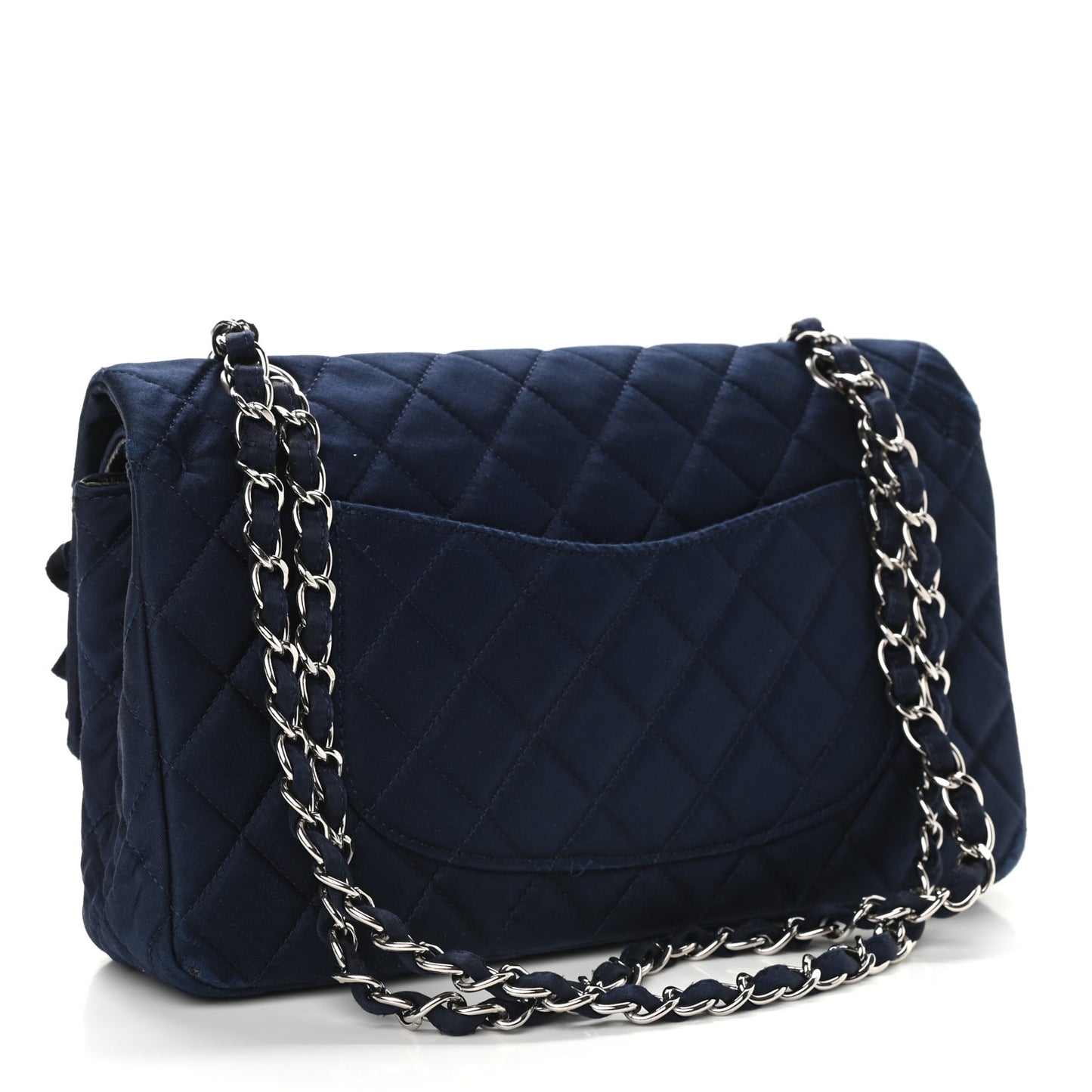 Satin Paillette Sequin Quilted Medium Single Flap Navy