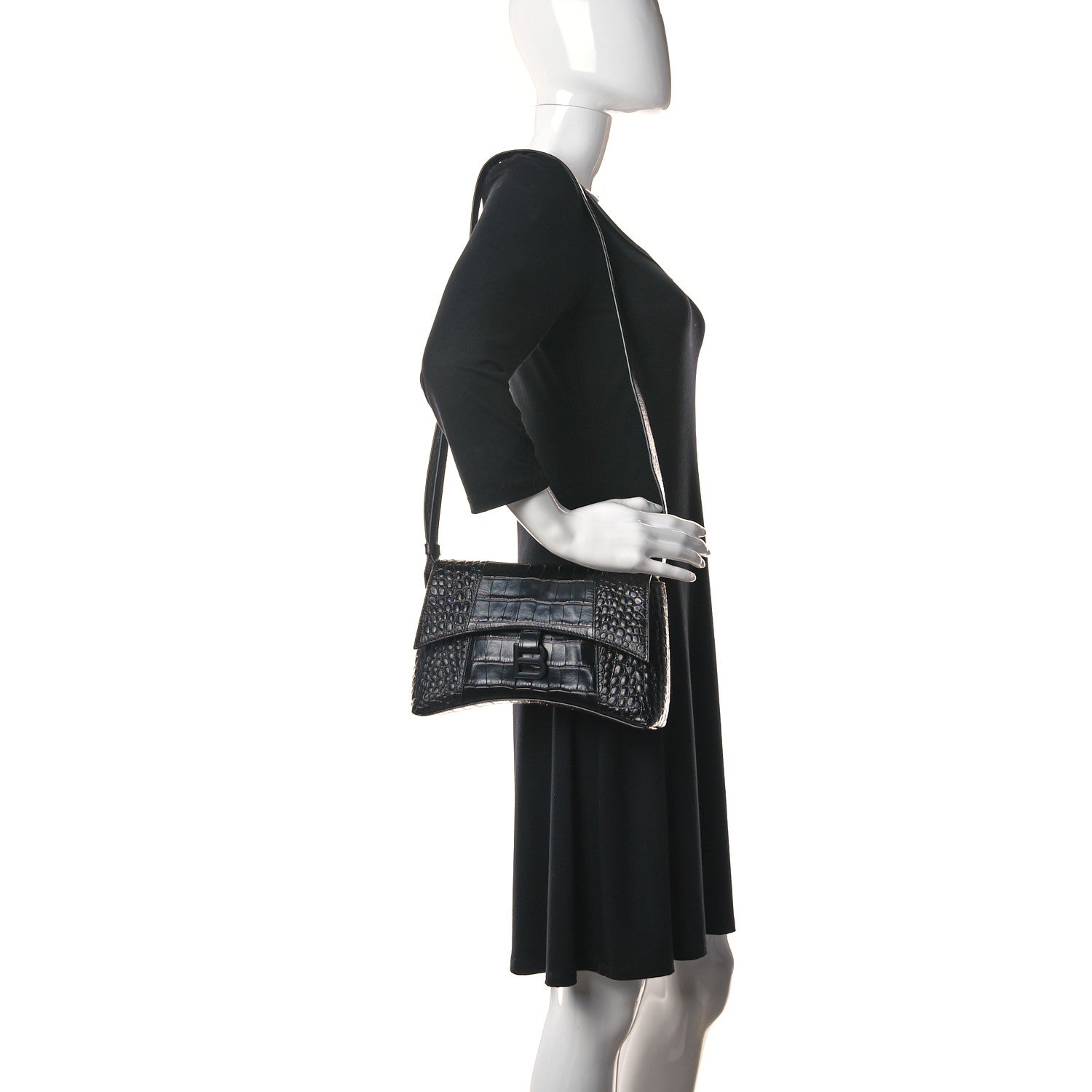 Balenciaga Extra Supple Calfskin Crocodile Embossed Monochrome XS Downtown Shoulder Bag Black 2 of 11