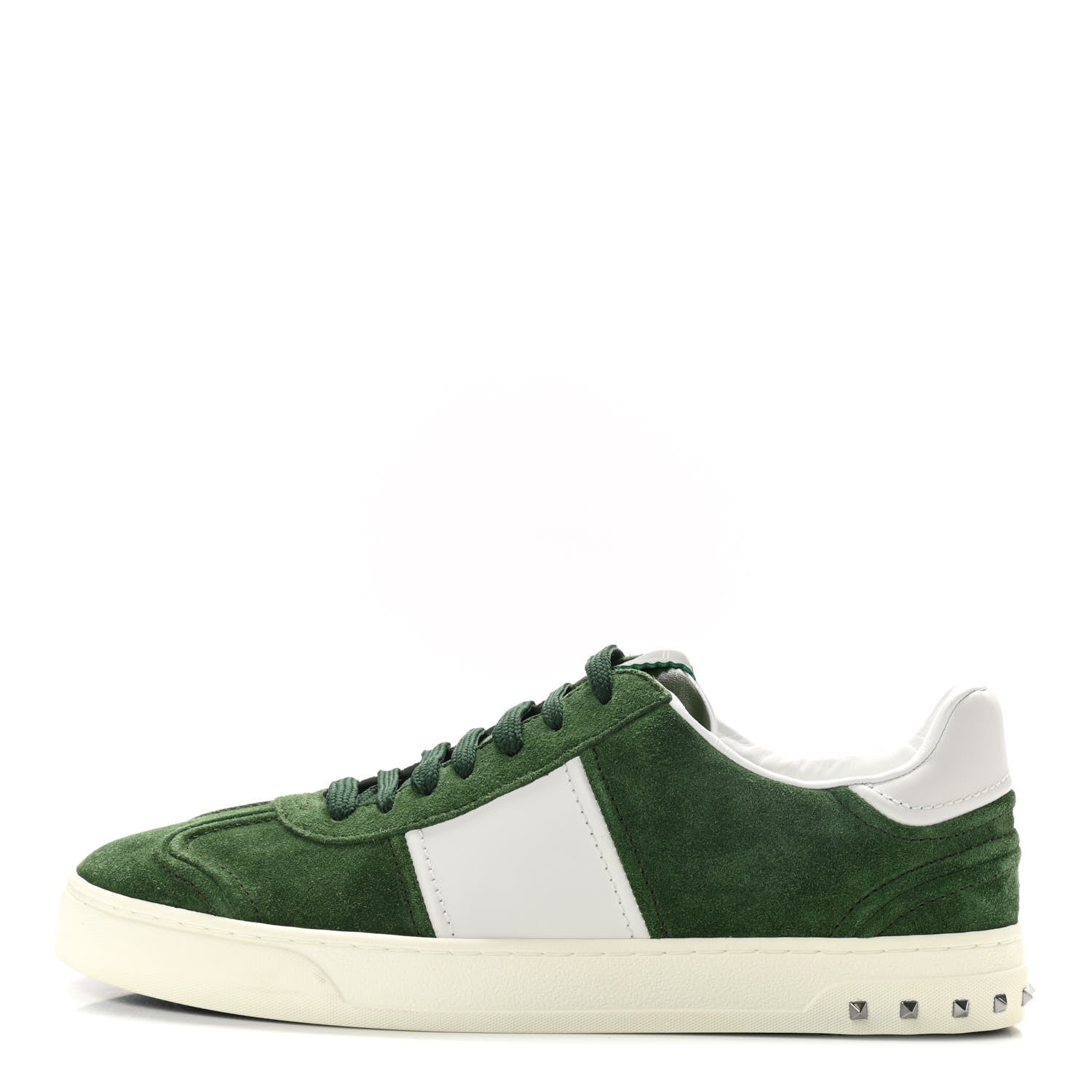 Valentino Garavani Suede Calfskin Mens Rockstud Flycrew Sneakers 41 Olive White 1 of 9