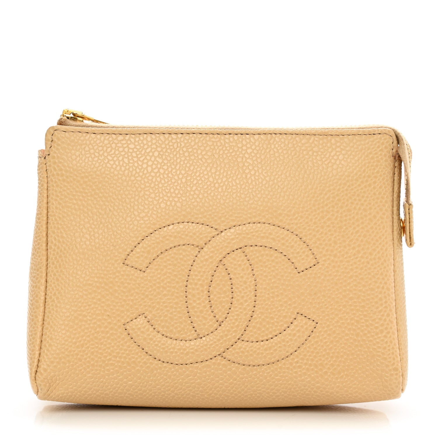 Chanel Caviar Timeless CC Cosmetic Pouch Beige 1 of 9