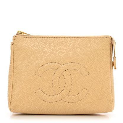 Chanel Caviar Timeless CC Cosmetic Pouch Beige 1 of 9