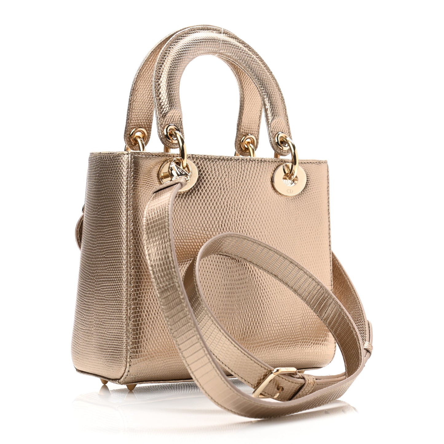 Metallic Lizard Small Lady Dior Gold