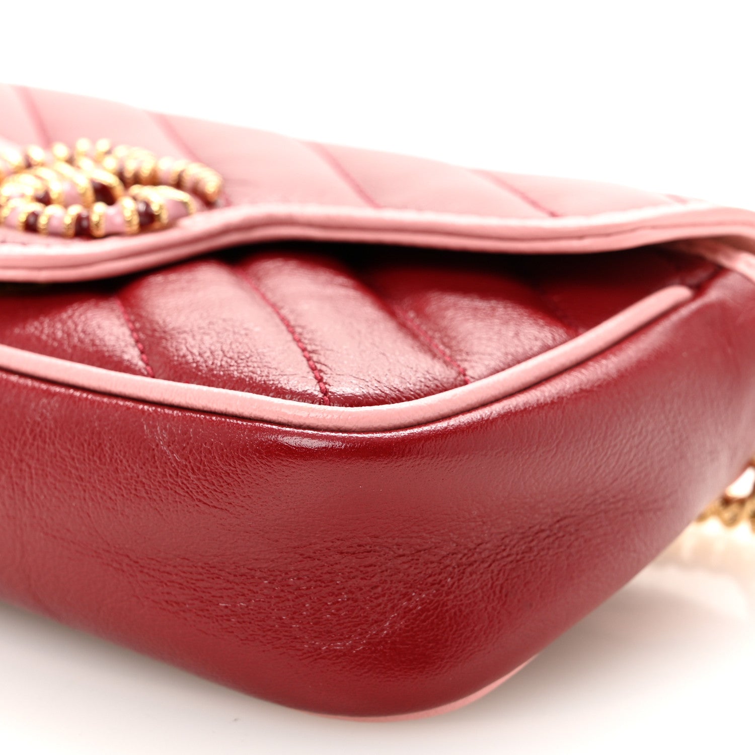 Gucci Azalea Calfskin Enamel Matelasse Diagonal Super Mini Torchon GG Marmont Shoulder Bag New Cherry Red Wild Rose 9 of 10