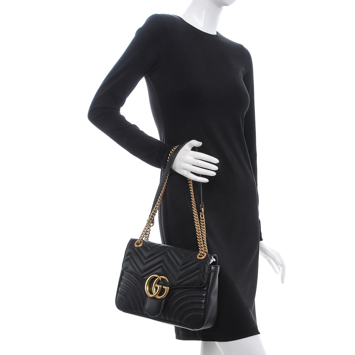 Calfskin Matelasse Medium GG Marmont Shoulder Bag Black