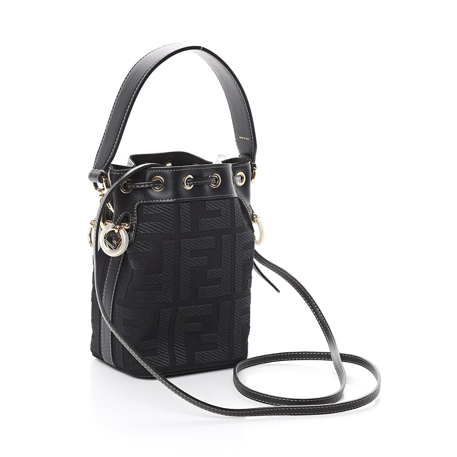 Fendi Canvas Vitello King F is Fendi FF Embroidered Mini Mon Tresor Bucket Bag Black 2 of 7