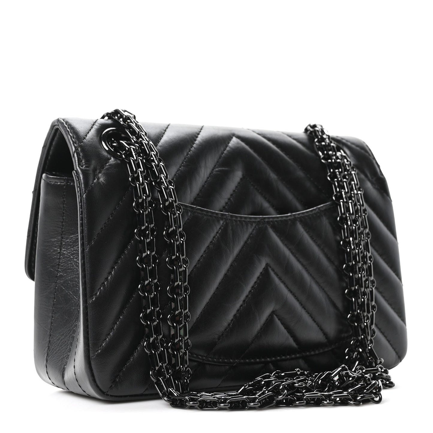 Aged Calfskin Chevron Quilted 2.55 Reissue Mini Flap So Black
