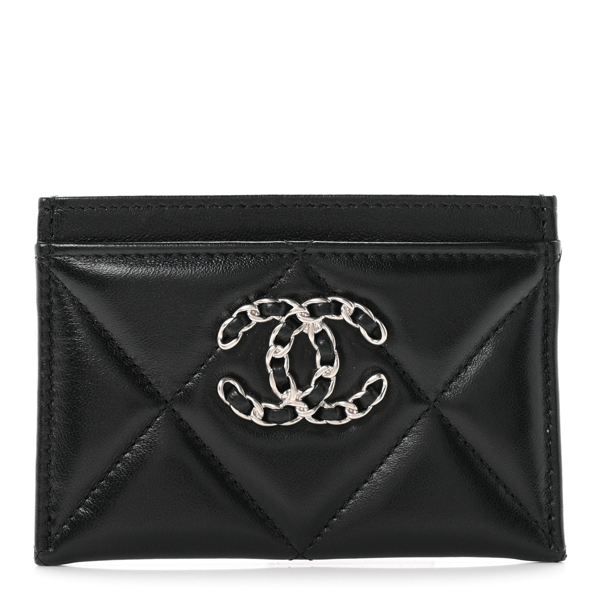 Lambskin Quilted Chanel 19 Card Holder Black