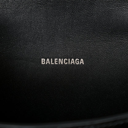 Balenciaga Shiny Calfskin Monochrome Crocodile Embossed Hourglass Top Handle Bag XS Black 6 of 10