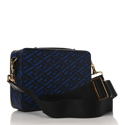 Versace Coated Canvas La Greca Signature Messenger Bag Black Blue 3 of 9
