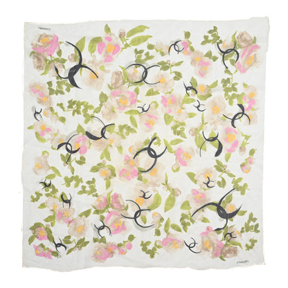 Chanel Silk Chiffon CC Floral Square Scarf Pink Multicolor 1 of 3