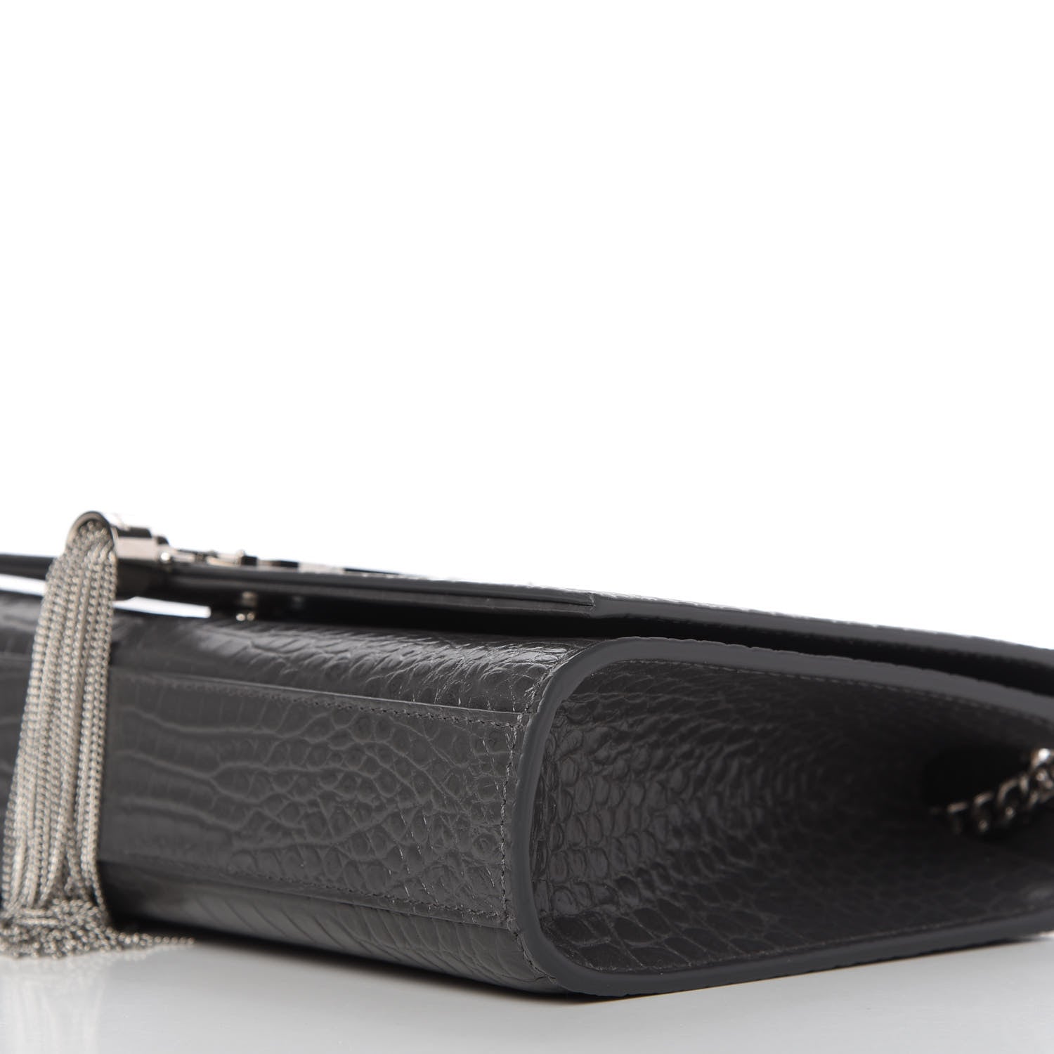 Saint Laurent Calfskin Crocodile Embossed Medium Classic Monogram Kate Tassel Satchel Fog 7 of 9