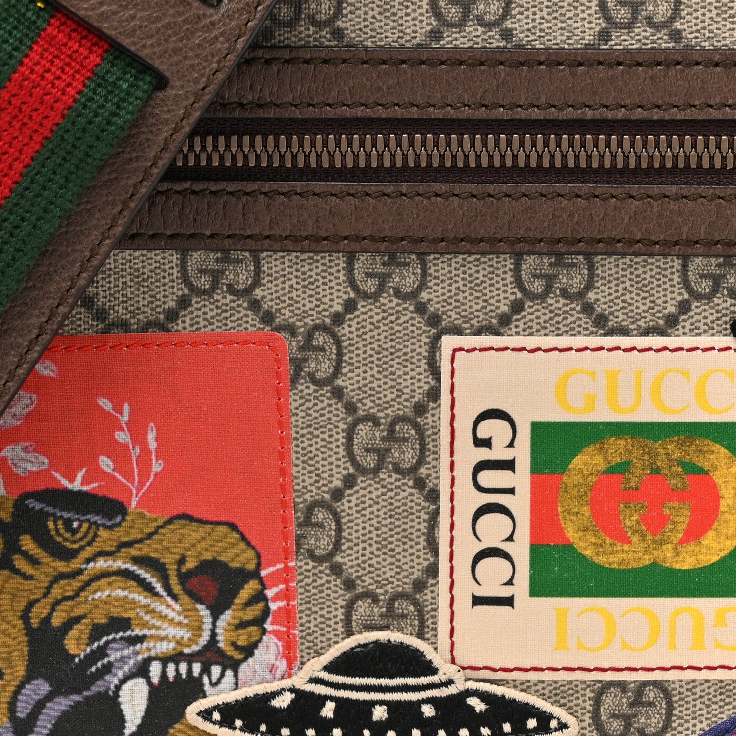 Gucci Soft GG Supreme Monogram Courrier Web Medium Flat Messenger Bag Beige New Acero Multicolor 8 of 11