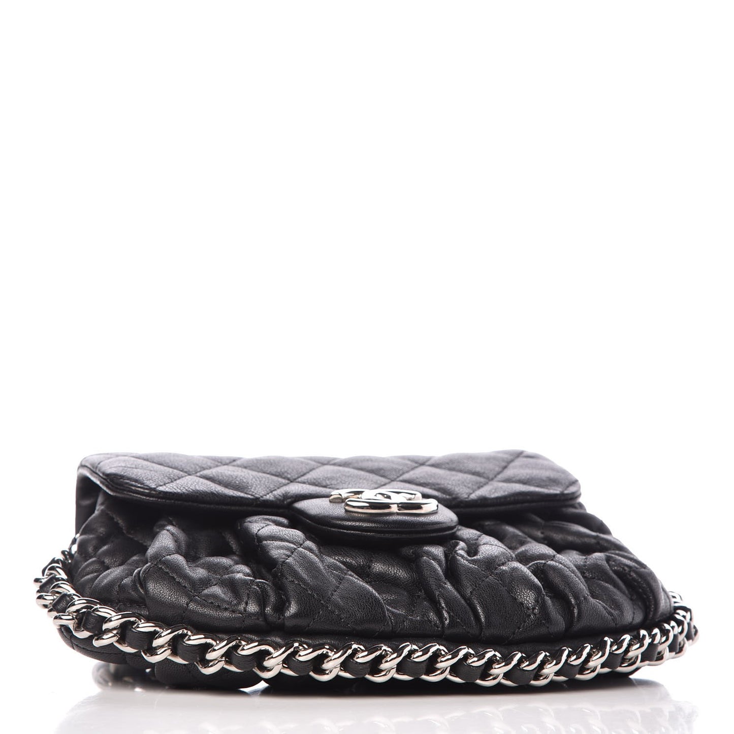 Washed Lambskin Quilted Mini Chain Around Flap Black