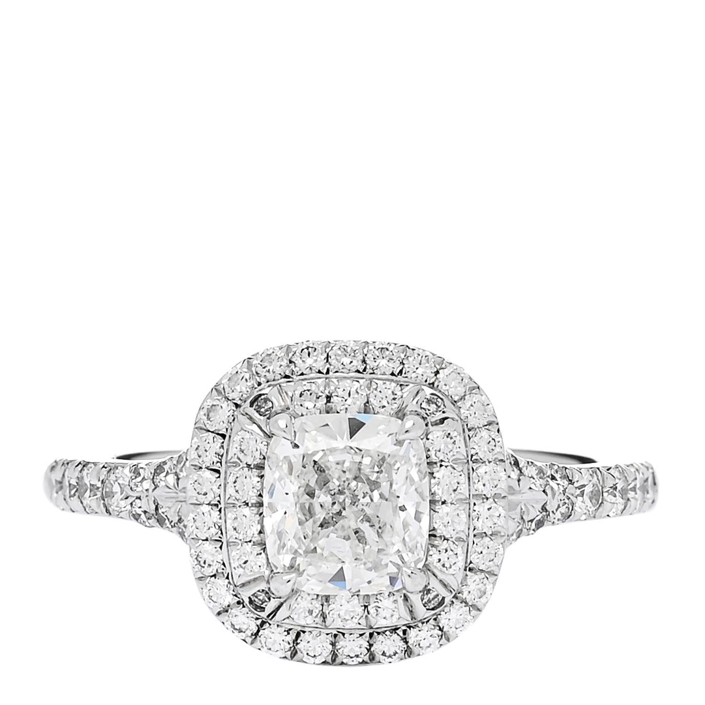 Platinum Diamond .71ct Soleste Cushion Cut Double Halo Engagement Ring 48 4.5