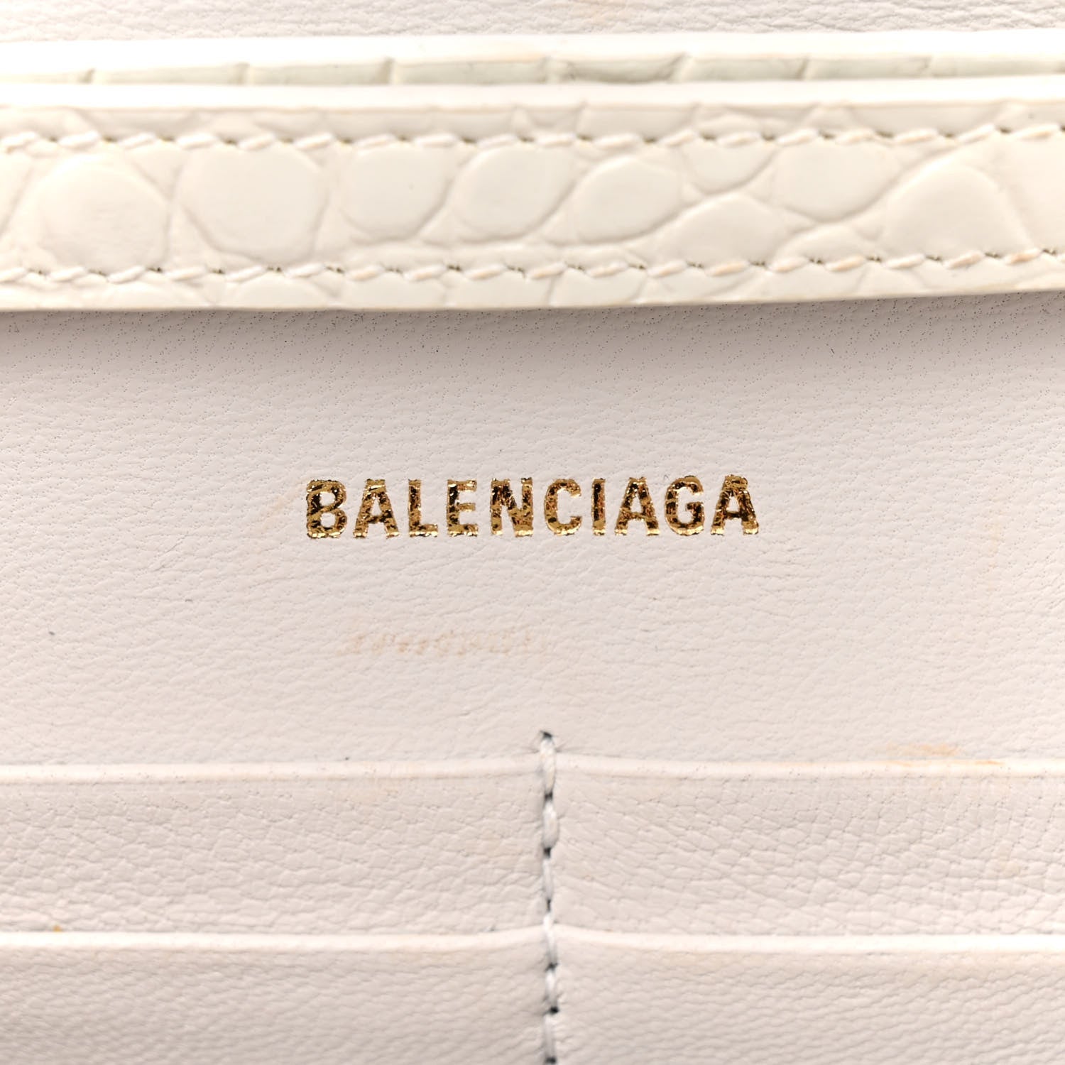 Balenciaga Shiny Calfskin Crocodile Embossed Hourglass Chain Bag Cream 6 of 14
