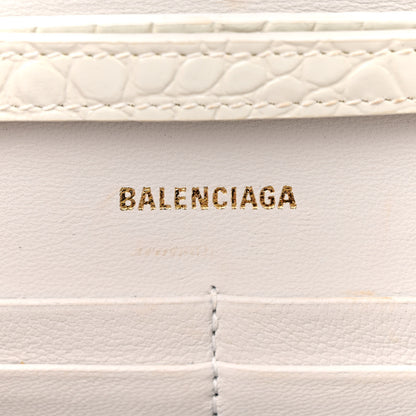 Balenciaga Shiny Calfskin Crocodile Embossed Hourglass Chain Bag Cream 6 of 14