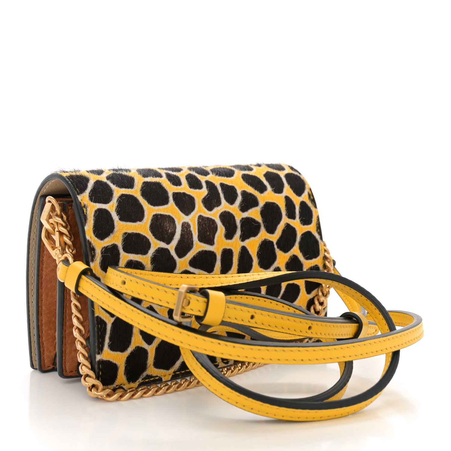 MCM Visetos Calf Hair Giraffe Print Cross Body Yellow 3 of 10