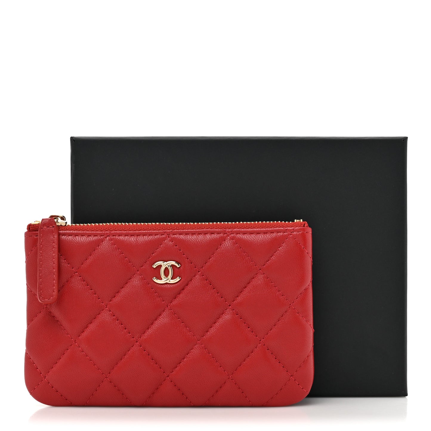 Lambskin Quilted Small Cosmetic Case Red