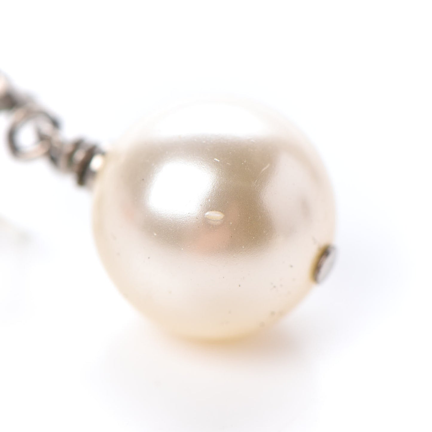 Crystal Pearl CC Drop Earrings Silver Pearly White