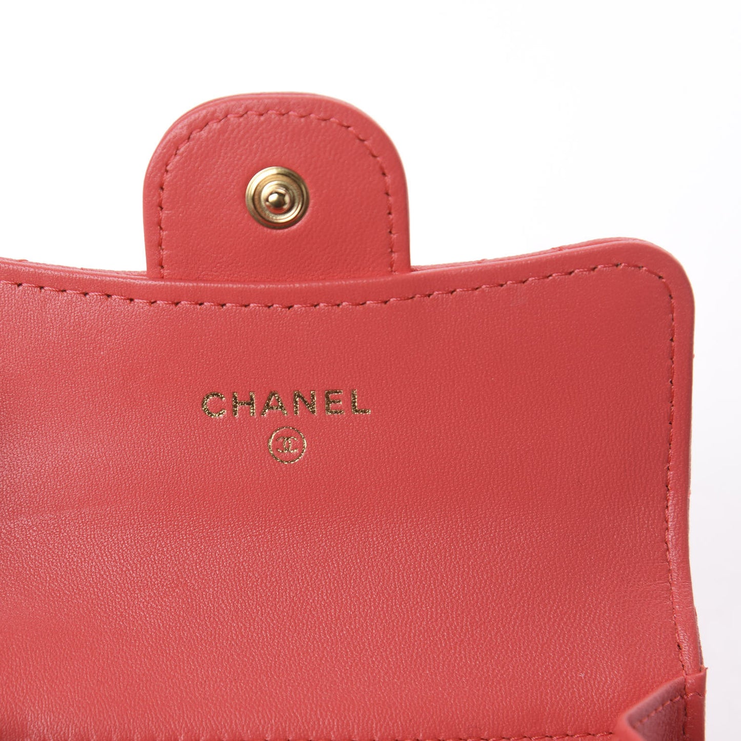 Lambskin Quilted Flap Card Holder Wallet Coral