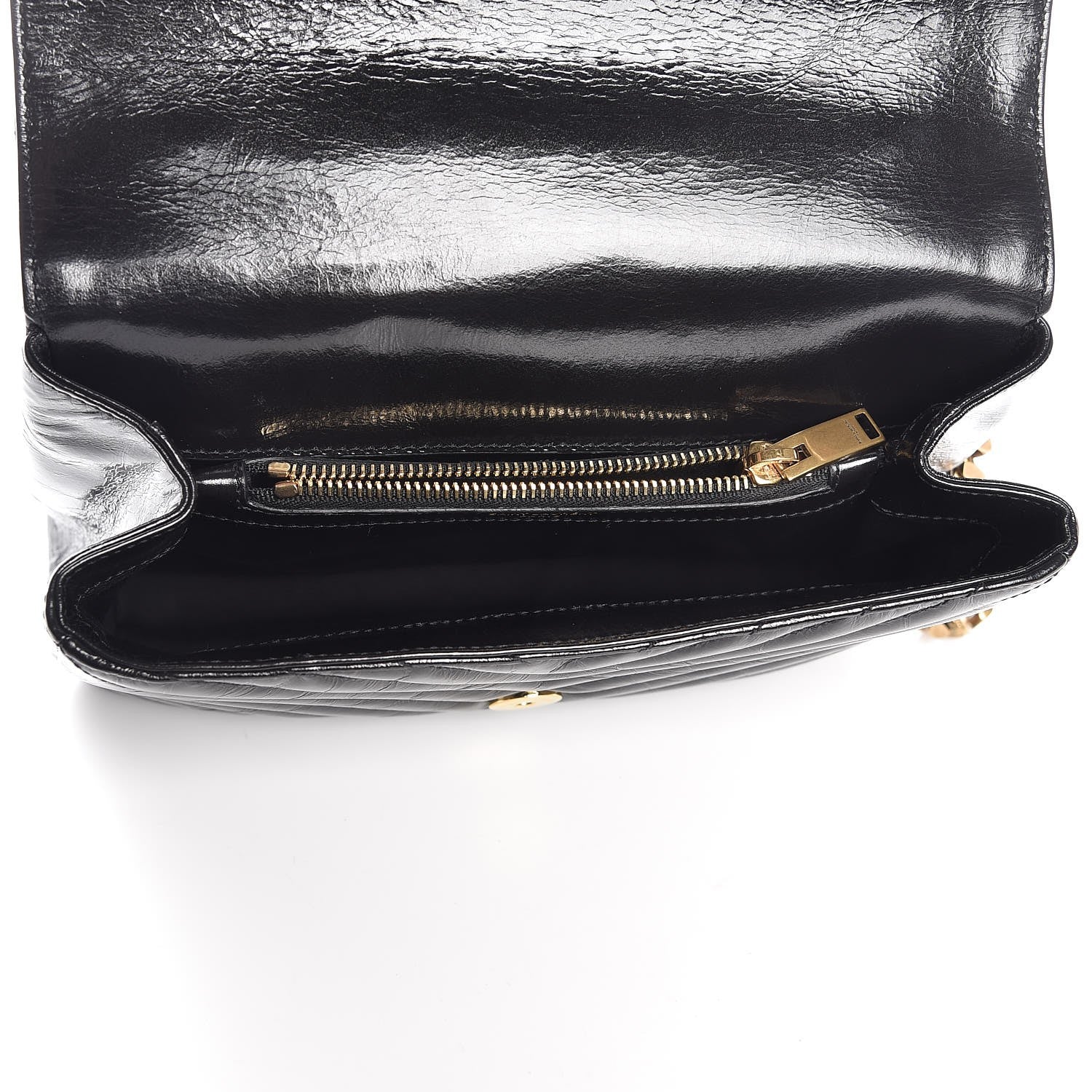 Saint Laurent Cracked Shiny Calfskin Matelasse Chevron Monogram Medium College Bag Black 5 of 14
