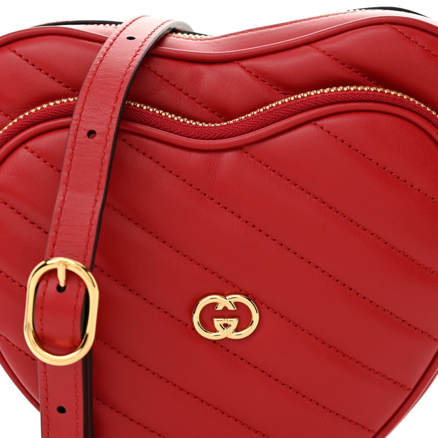 Calfskin Matelasse Diagonal Mini Interlocking G Heart Shoulder Bag Hibiscus Red