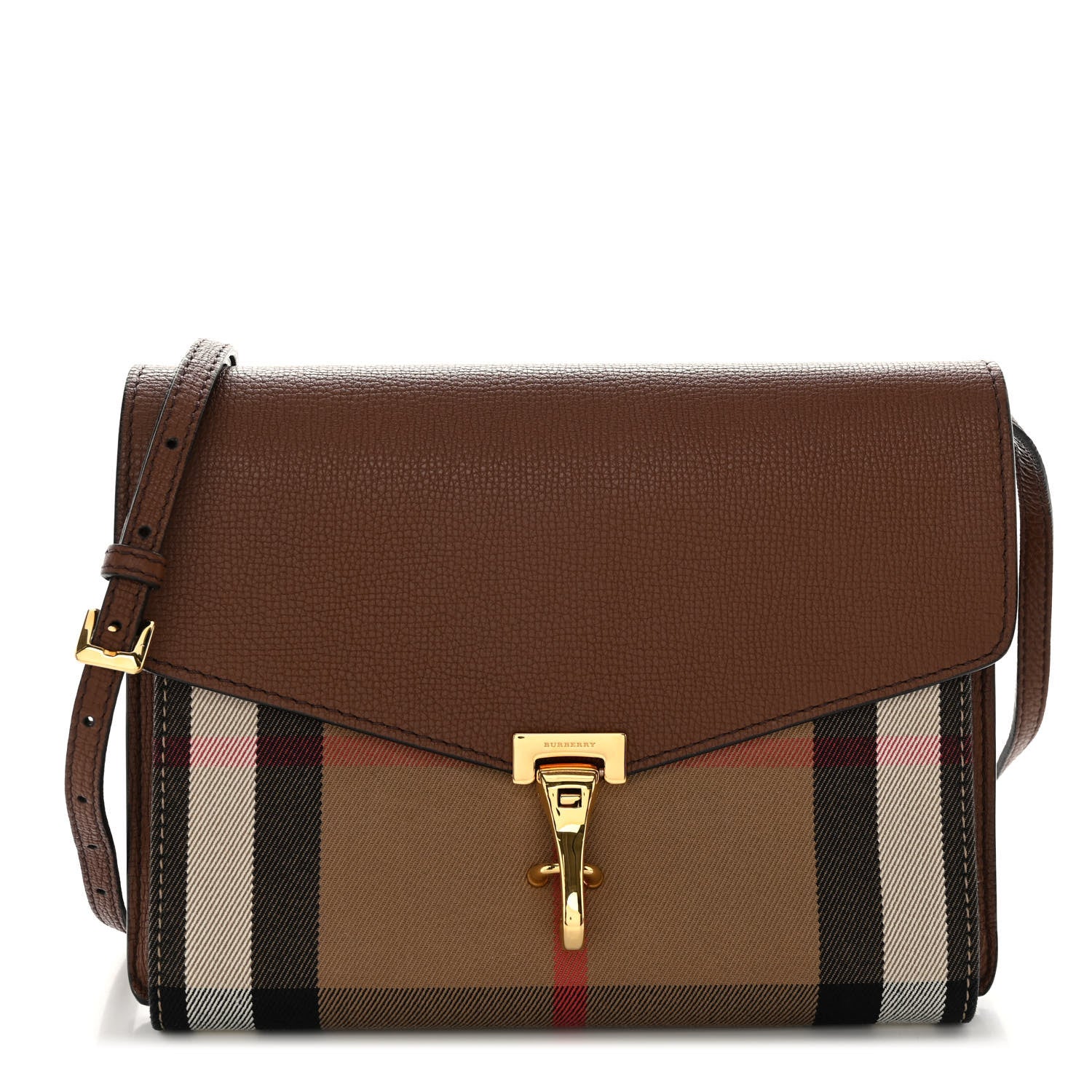 Burberry Derby Calfskin House Check Small Macken Crossbody Bag Tan 1 of 13