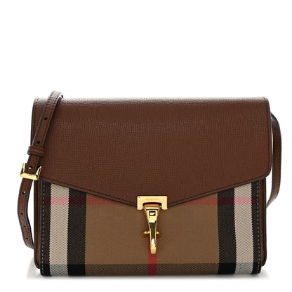 Burberry Derby Calfskin House Check Small Macken Crossbody Bag Tan 1 of 13