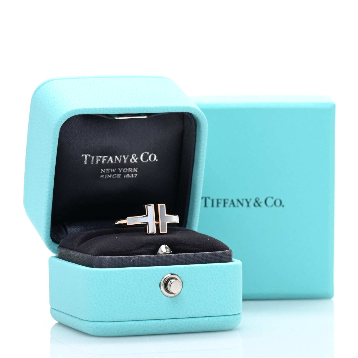 Tiffany 18K Rose Gold Mother of Pearl T Wire Ring 48 4.5 5 of 5