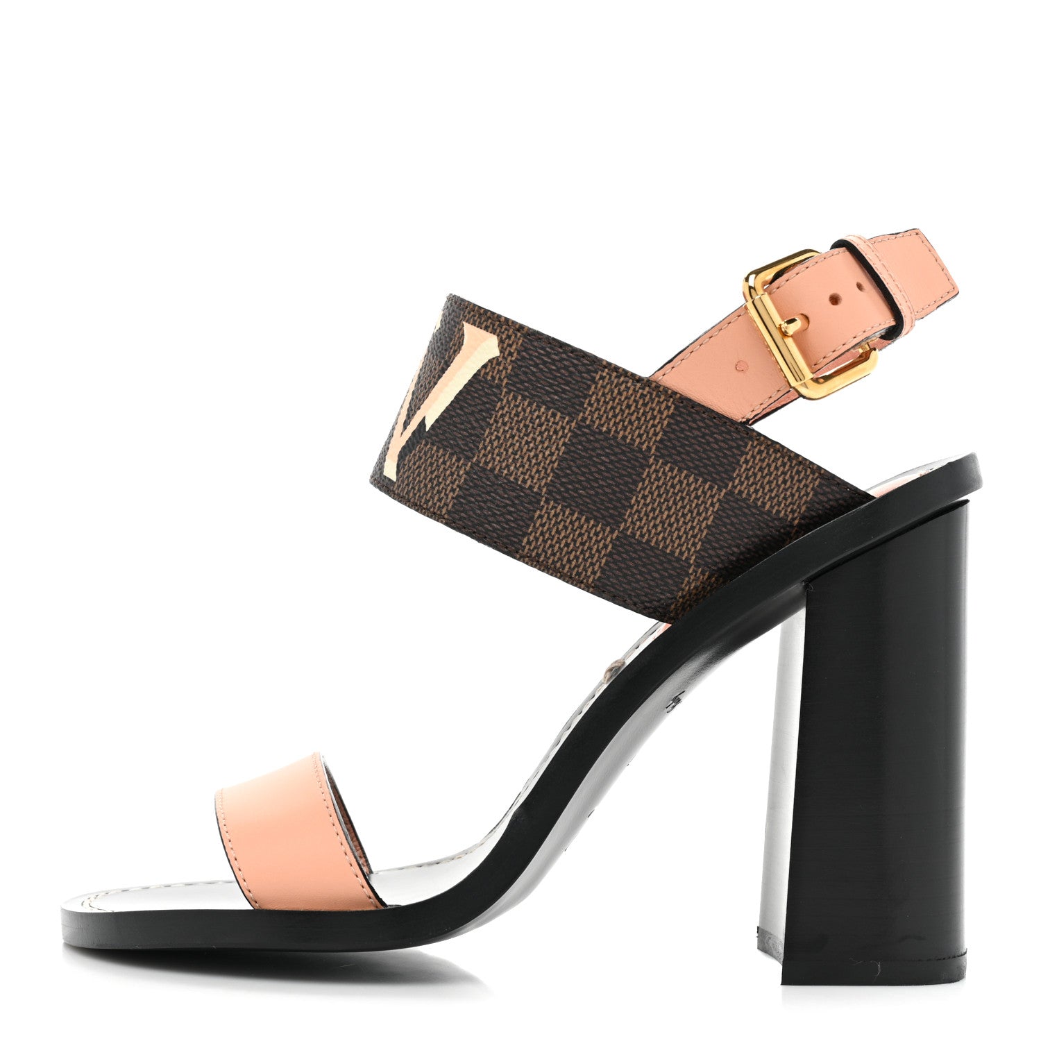 Louis Vuitton Calfskin Damier Ebene Passenger Heeled Sandals 37 Venus Pink 1 of 14