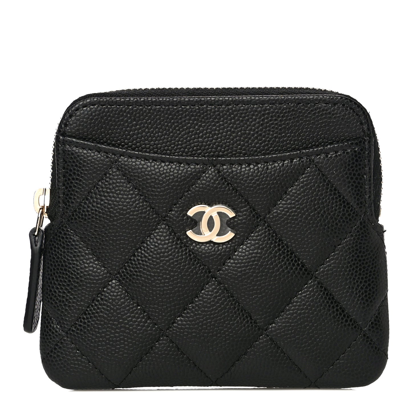Caviar Quilted Zip Card Holder Wallet Black